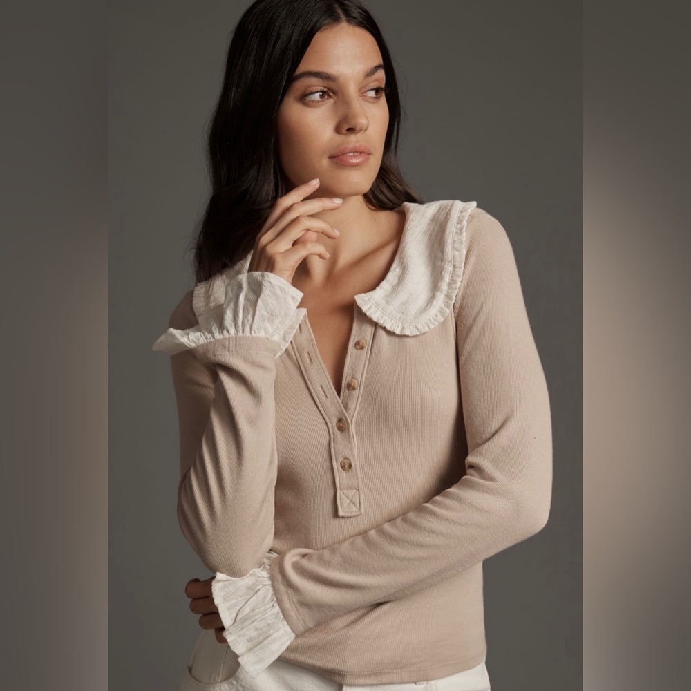 The Keira Collared Button Front Blouse by Pilcro
